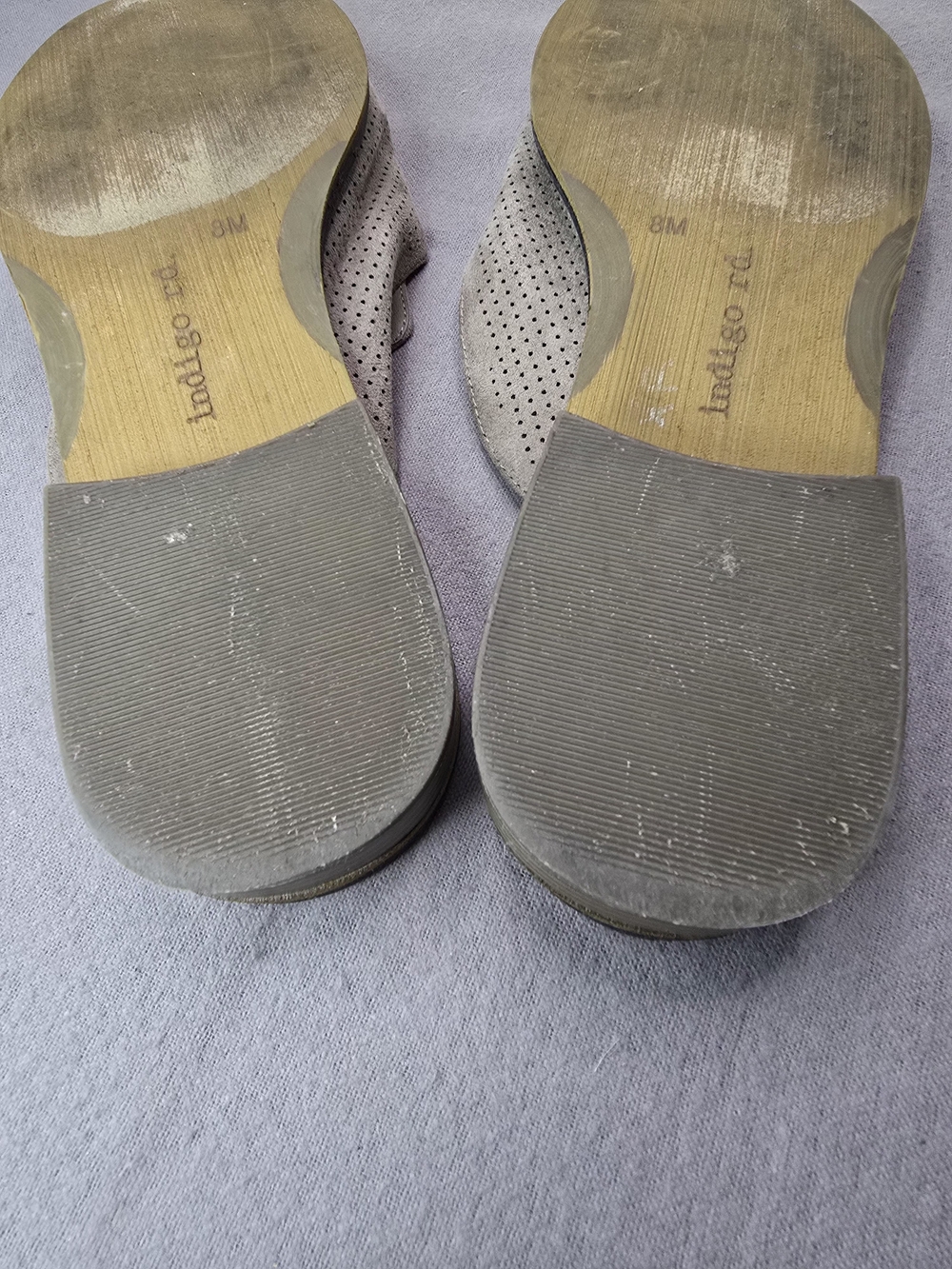 Indigo Taupe Perforated Pointed Toe Slip-On Mules - Picture 7 of 7